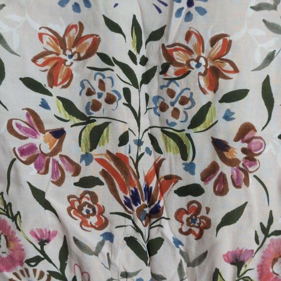 Anthro Laia White Floral 3/4 Sleeve V-Neck Midi Dress Turkey Botanical Size 4 - Picture 3 of 9